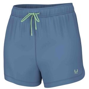 HUK Women’s Athletic Volley Shorts Blue Lime Drawstring Size L NWT